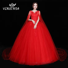 2019 New Simple Fashion Red Lace O-Neck Wedding Dress for Brides Size 2-26W Bridal Gown Cheap Robe De Mariage With Long Shawl 30 2024 - buy cheap