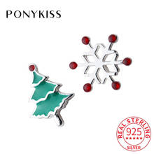 PONYKISS Real 925 Sterling Silver Christmas Chic Tree Snowflake Asymmetry Stud Earrings For Women Christmas Delicate Lovely Gift 2024 - buy cheap