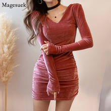 Vestido manga comprida de veludo feminino, vestido curto preto vermelho social para mulheres primavera outono 12865 2024 - compre barato