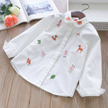 Spring 100% Cotton Embroidered White Blouse Summer Striped Shirt Korean Baby Long Sleeve Tops Boys Shirts School Girls Blouses 2024 - buy cheap