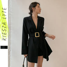 Blazer feminino preto primavera 2020, irregular, jaqueta, botão único, escritório, casual, passarela, blazers e jaquetas 2024 - compre barato