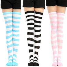 50-55cm Elastic Over Knee Stripe Stockings Women Warm Fashion Knitted Cotton Cute Long Socks Casual Thigh High 12 Colors 2024 - compre barato