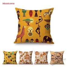 Original African Tribes Culture Africa Drum Animal Pattern Giraffe Elephant Sofa Pillow Cover Cotton Linen  Office Cushion Cover 2024 - buy cheap