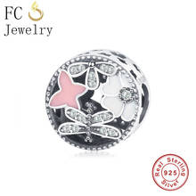 FC Jewelry Fit Original Brand Charm Bracelet 925 Sterling Silver Pink Dragonfly Butterfly Flower Bead Making Women Berloque 2024 - buy cheap