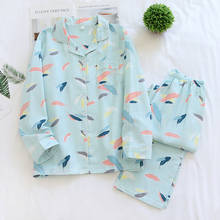 Spring/Summer 2022 new style 100% cotton pajamas set ladies long-sleeved two-piece color feather plus size home service kawaii 2024 - buy cheap