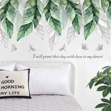 Adesivos de parede com folhas verdes, para casa, quarto, sala de estar, plantas tropicais, adesivo de parede, vinil, decalques de parede, porta, papel de parede murais 2024 - compre barato
