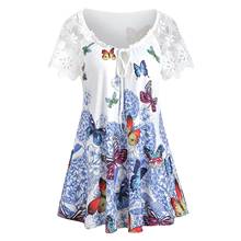 Blusa túnica estampa borboleta 5xl plus size, mulheres renda manga curta camisas fashion blusa coф 2024 - compre barato