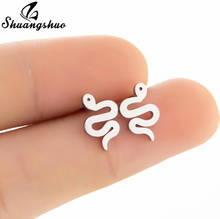 Shuangshuo brincos de cobra exclusivos simples para mulheres, brincos com orelha pequena de aço inoxidável animal fashion presente de joalheria 2024 - compre barato