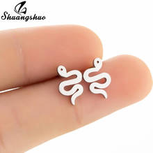 Shuangshuo Simple Unique Snake Earrings for Women Tiny Stainless Steel Animal Ear Stud Fashion Jewelry Gift Boucle D'Oreille 2024 - buy cheap