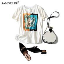 Tops Women 2020 T-shirty Damskie Casual Tops For Women Korean Style Broadcloth Short Sleeve Print O-neck Oversized T Shirt 4xl 2024 - buy cheap