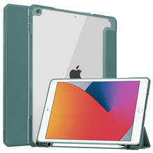 For iPad 10.2 7th 8th Generation Tri-fold pen slot acrylic transparent back cover iPad 7/iPad 8 10.2 2019 2020 flip flat cover 2024 - buy cheap