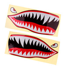 Pacote de 2 dentes de tubarão boca olhos decalques vinil adesivo barco de pesca kayak gráficos 42x18cm 2024 - compre barato