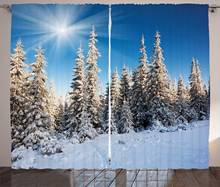 Cobalt Blue Multicolor Snow Mountain Curtains Sunny Open Day Image at Forested Hills Winter Art Print Living Room Window Drapes 2024 - buy cheap