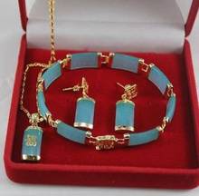 Бесплатная доставка, комплект из ожерелья, браслета и сережек с изящным голубым нефритом, ювелирные изделия класса AAA k41 2024 - купить недорого
