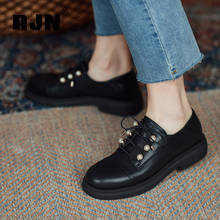 RJN Spring New Ladies Flat Fashion Round Toe Low-Heel Genuine Leather Casual Loafers Handmade Office Lace-Up Women's Shoes RO561 2024 - buy cheap