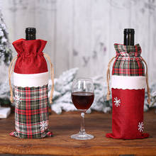 Decoração de mesa xadrez de linho para festa, xadrez e garrafa de vinho, capa para festa de ano novo, pacote de champanhe 2024 - compre barato
