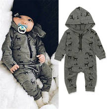 Baby Boy Reindeer Print Romper Jumpsuit Long Sleeve  Hooded Zip up Playsuit Toddler Autumn Outfit Clothes 2024 - buy cheap