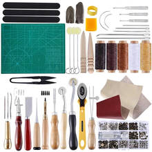 Imzay 42 pçs conjuntos de ferramentas artesanato de couro completo diy artesanato suprimentos para costura/corte/perfuração lona 2024 - compre barato