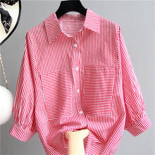 2020 Summer New Striped Blouse Women Korean Casual Chiffon 3/4 sleeve Ladies Blouses Harajuku Shirt Women Loose Tops Shirts H376 2024 - buy cheap