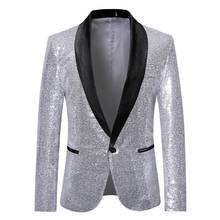 Blazer dourado brilhante com lantejoulas, jaqueta masculina de glitter brilhante, marca 2020, clube, dj, homens, palco, roupa para cantores 2024 - compre barato