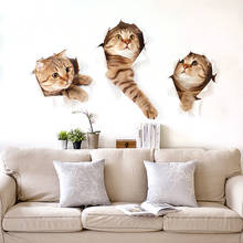 Pegatina 3D de gato para pared, pegatina con agujero para sala de estar, decoración del hogar, calcomanías de gato para pared, bonito póster de gato, envío gratis 2024 - compra barato