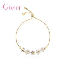 Pulsera de circonia cúbica para mujer y niña, brazalete ajustable de Plata de Ley 925 pura, estrella, flor, accesorios de joyería 2024 - compra barato