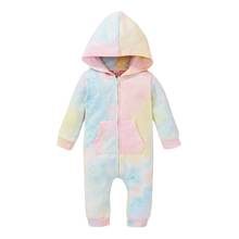 Autumn Infant Tie Dye Print Jumpsuit Baby Boys Girls Long Sleeve Tie Dye Print Hooded Rompers Kids Outfits 2024 - buy cheap