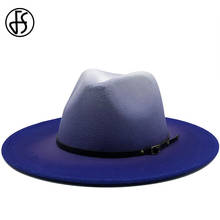 Sombrero Fedora de fieltro para hombre y mujer, sombrero de ala ancha, elegante, gradiente, Azul Real, para invierno 2024 - compra barato