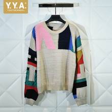 Suéter de tricô feminino, blusão feminino de tricô com mangas compridas, gola redonda, moda outono inverno, novo, cores mistas, elegante, short 2024 - compre barato