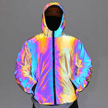 Chaquetas reflectantes de colores para hombre, chaqueta de Hip-Hop Harajuku, rompevientos de gran tamaño, informal, con capucha, con iluminación 2024 - compra barato