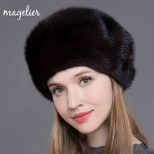 Chapéus De Pele reais para As Mulheres Russas Luxuoso Vison Naturais da Pele do Inverno Quente Caps Gorros Marca de Moda Nova Chegada Preto 2024 - compre barato