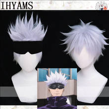 Jujutsu Kaisen Gojo Satoru-Peluca de pelo sintético en capas, pelo corto y esponjoso de plata, Cosplay, Anime, gorro 2024 - compra barato