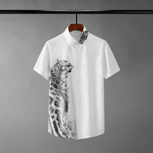 New Leopard Printed Summer Male Shirts Luxury Short Sleeve Mens Dress Shirts Fashion Slim Fit Party Man Shirts Plus Size 4xl 2024 - buy cheap