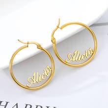 Personalized Name Stainless Steel Letter Stud Earrings For Women Fashion Custom Name Piercing Earrings Nameplate Open Round 2024 - buy cheap