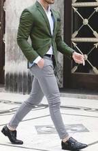 Traje informal para hombre, chaqueta + pantalón, color verde ajustada, traje de calle para boda, con pantalones blancos, 2020 2024 - compra barato