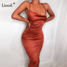 Liooil Sexy Bandage Satin Midi Dress Women 2021 Sleeveless Strapless Drawstring Orange Green Birthday Party Backless Dresses 2024 - buy cheap