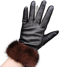Inverno quente guantes sólida de alta qualidade pele carneiro preto luvas de couro genuíno para as mulheres pulso vison pele luvas 2024 - compre barato