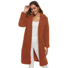 Casaco de pele falsa feminino, blusa de pelúcia para mulheres, casaco longo de lã quente com manga comprida, sobretudo sólido 2024 - compre barato