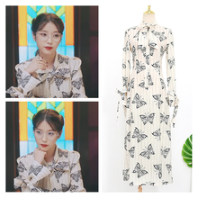 kpop IU Lee Ji Eun 2022 Summer new temperament Women butterfly Print Boho Long Sleeve Dress Ladies Evening party elegant Dresses 2024 - buy cheap