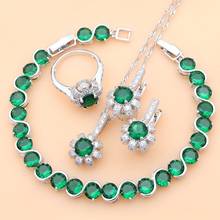 925 Sterling Silver Bridal Jewelry Sets Green Stone for Women Earrings Rings Dropshipping Necklace Set Dubai Jewelry 2024 - buy cheap