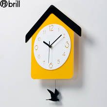 Reloj de pared de madera de diseño moderno, Péndulo de Cuco, pájaro amarillo, decoración para sala de estar y dormitorio de niños, mecanismo de reloj de péndulo de dibujos animados 2024 - compra barato