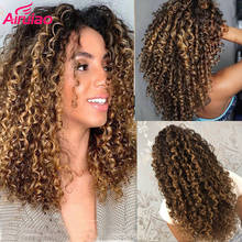 Афро кудрявый парик с эффектом омбре, предварительно выщипанные HD прозрачные кружева 13x6, бразильские человеческие волосы для женщин, плотность 180 2024 - купить недорого