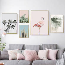 Green Cactus Decoration Plant Wall Art Canvas Poster and Print Bird Flamingo Painting Long Picture for Living Room Home Decor 2024 - buy cheap