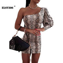 Mini vestido linha a com mangas compridas, vestido elegante de um ombro com estampa de leopardo, moda outono sexy para escritório casual streetwear feminino 2024 - compre barato