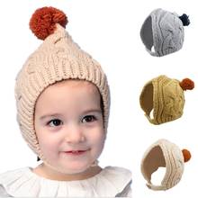 Conectável gorro infantil de tricô bebê criança gorro de pompom quente macio com alça, 1 camada 2024 - compre barato