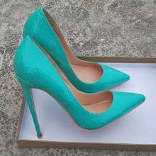Keshangjia/брендовая женская обувь; цвет флуоресцентный, синий; вечерние туфли на высоком каблуке для женщин; кожаные туфли на высоком каблуке с острым носком; пикантная обувь для торжеств; Heeld 2024 - купить недорого