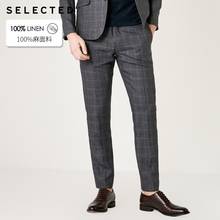 SELECTED Men's Slim Fit Linen Plaid Business-casual Pants S|419218510 2024 - buy cheap