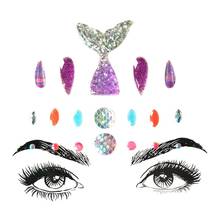 Pedras preciosas para o rosto, joias para mulheres, formato de sereia, com peito, cristais, aderente aos olhos, para maquiagem, festa, música, festival 2024 - compre barato