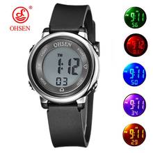 Ohsen-relógio digital esportivo feminino, lcd, pulseira de silicone preta, para crianças, à prova d'água, relógio de pulso, eletrônico 2024 - compre barato