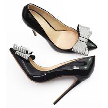 Zapatos de tacón de aguja negros de charol para mujer, tacones de vestir formales de mujer, zapatos sexys de moda con lazo D025C 2024 - compra barato